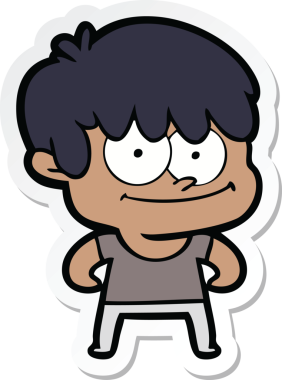 Bir insan tarafından çizilmiş mutlu bir çizgi film karakterinin çıkartması.