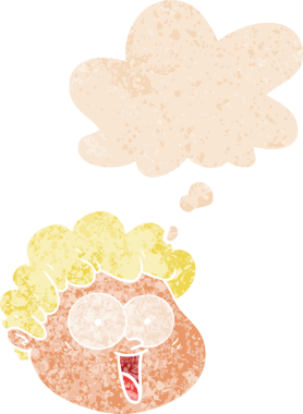 Düşünce baloncuğu ile çizgi film erkek yüzü bir insan tarafından çizilmiş grunge sıkıntılı retro desen