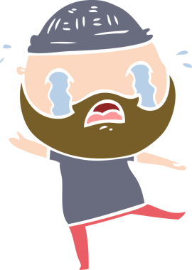 Düz renkli çizgi film sakallı adam bir insan tarafından çizilmiş ağlıyor.