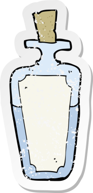 Bir insan tarafından çizilmiş bir karikatür iksiri şişesinin gerilimli yapıştırması.