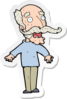 Karikatür çıkartması. Yaşlı bir adam, bir insan tarafından çizilmiş şaşkınlıkla nefes nefese.