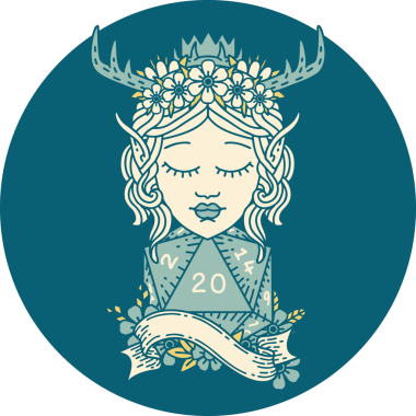 Retro Dövme Tarzı Elf Karakteri Bir insan tarafından çizilmiş doğal yirmi zar ile