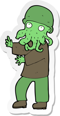 Bir insan tarafından çizilmiş uzaylı bir adamın çıkartması.