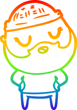 Gökkuşağı gradyan çizimi. Bir insan tarafından çizilmiş sakallı sevimli bir karikatür adam.