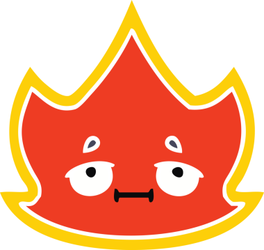 Bir insan tarafından çizilen ateşin düz renkli retro karikatürü