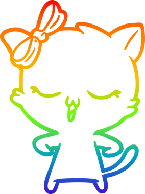 Gökkuşağı gradyan çizgi çizimi bir insan tarafından çizilmiş bir çizgi film kedisi.