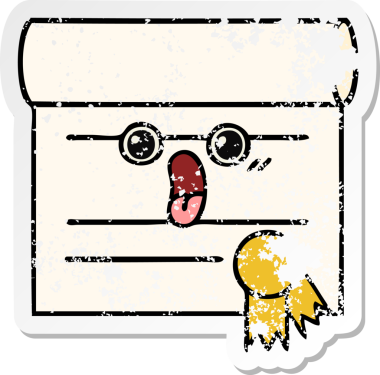 Bir insan tarafından çizilmiş şirin bir karikatür sertifikasının sıkıntılı etiketi