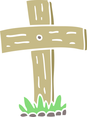 Bir insan tarafından çizilmiş düz renk çizimi karikatür mezarlığı