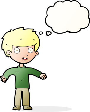 Bir insan tarafından çizilmiş düşünce balonlu mutlu adam çizgi filmi.