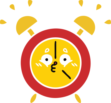 Bir insan tarafından çizilmiş alarm saatinin düz renk retro karikatürü