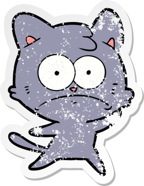 Bir insan tarafından çizilmiş gergin bir kedinin sıkıntılı çıkartması.