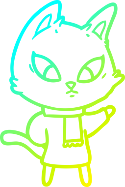 Bir insan tarafından çizilmiş kafası karışmış çizgi film kedisinin soğuk gradyan çizgisi.