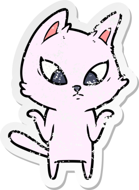 Bir insan tarafından çizilmiş omuzlarını silken kafası karışık bir çizgi film kedisinin sıkıntılı çıkartması.