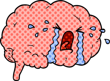 Bir insan tarafından çizilmiş bir karikatür beyni ağlıyor.