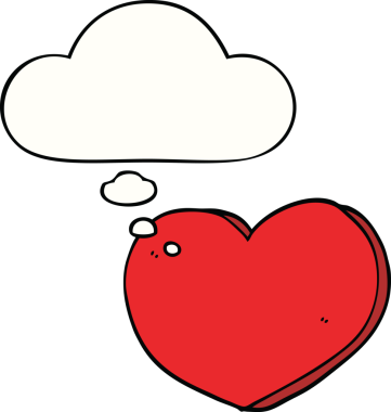 Bir insan tarafından çizilmiş düşünce baloncuklu aşk kalbi.