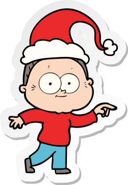 Bir insan tarafından çizilmiş Noel Baba şapkası giyen mutlu yaşlı bir kadının el yazısı.