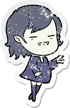 Bir insan tarafından çizilen ölümsüz vampir kız çizgi filminin stresli çıkartması.