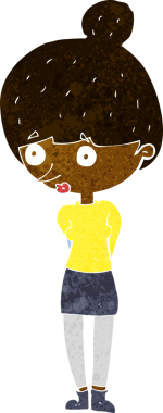 Bir insan tarafından çizilmiş çizgi film kadını.