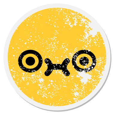 Bir insan tarafından çizilmiş sevimli bakışlı dairesel çıkartma.