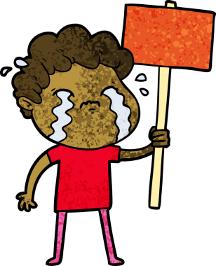 Bir insan tarafından çizilmiş ağlayan çizgi film adamı.