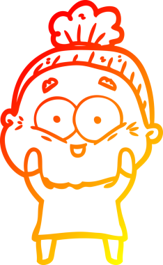 Bir insan tarafından çizilmiş mutlu, yaşlı bir kadının sıcak çizgi çizimi.