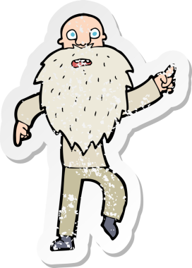 Bir karikatürün gerilimli gerilimli çıkartması bir insan tarafından çizilmiş yaşlı adam.