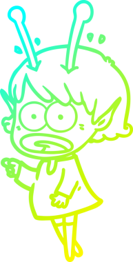 Bir çizgi film karakteri, bir insan tarafından çizilmiş soğuk gradyan çizimi.