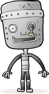 Bir insan tarafından çizilmiş komik robot.