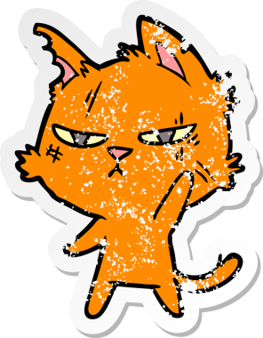 Bir insan tarafından çizilmiş sert bir çizgi film kedisinin sıkıntılı çıkartması.