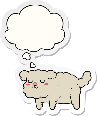 İnsan tarafından çizilmiş bir çıkartma olarak düşünce baloncuğu olan çizgi film köpeği.