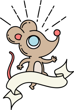 Bir insan tarafından çizilmiş dövme stili fare karakterli kaydırma pankartı