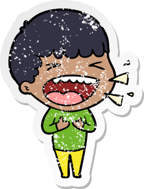 Bir insan tarafından çizilmiş gülen bir karikatür çıkartması.