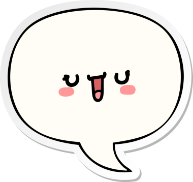 Bir insan tarafından çizilmiş konuşma kabarcığı çıkartmalı mutlu çizgi film yüzü