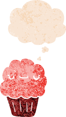 Düşünce baloncuklu çizgi film keki. Bir insan tarafından çizilmiş dertli retro desenli.