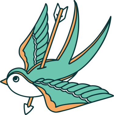 Bir insanın çizdiği okla delinmiş bir kırlangıcın ikonik dövme şekli