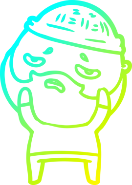 Bir insan tarafından çizilmiş sakallı, endişeli bir çizgi film çizimi.