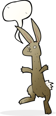 Bir insan tarafından çizilmiş konuşma balonlu çizgi film tavşanı.