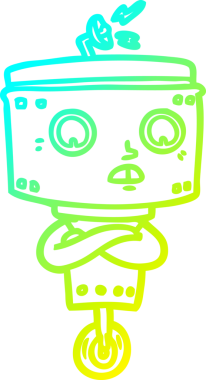 Bir insan tarafından çapraz kollar çizilmiş bir çizgi robot çizimi.