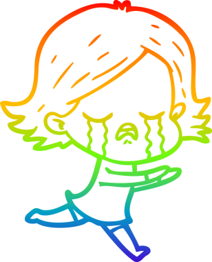 Gökkuşağı gradyan çizimi bir insan tarafından çizilmiş ağlayan bir çizgi kız çizimi