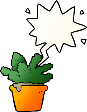 Bir insan tarafından çizilmiş, konuşma baloncuklu karikatür bitkisi.