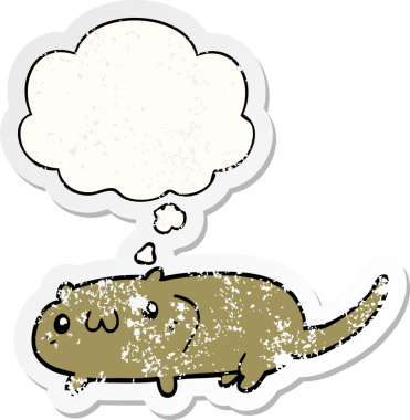 Düşünce baloncuğu olan çizgi film kedisi insan tarafından çizilmiş yıpranmış bir çıkartma.