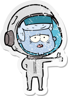 Bir insan tarafından çizilmiş yorgun bir astronotun sıkıntılı çıkartması.