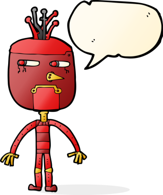 Bir insan tarafından çizilmiş komik karikatür robotu.
