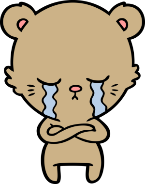 Bir insan tarafından çizilmiş kollarıyla ağlayan çizgi film ayısı.