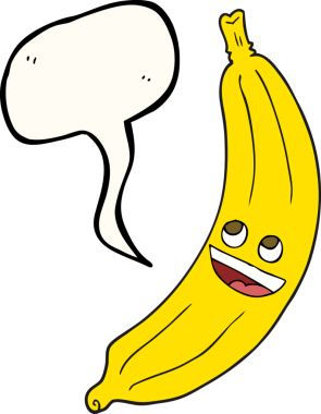 Bir insan tarafından çizilmiş serbest konuşma balonu karikatürü muz.