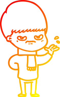 Bir insan tarafından çizilmiş kızgın çizgi film çocuğunun sıcak çizgi çizimi.