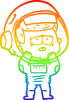 Gökkuşağı gradyan çizgi çizimi bir insan tarafından çizilmiş yorgun astronot