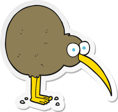 Bir insan tarafından çizilmiş bir çizgi film kivinin çıkartması.