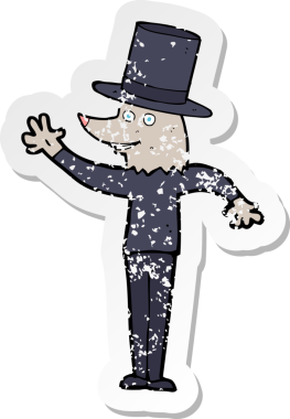 Bir insan tarafından çizilmiş sallanan kurt adam çizgi filminin kederli retro çıkartması.