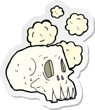 Bir insan tarafından çizilmiş tozlu eski bir kafatası çıkartması.